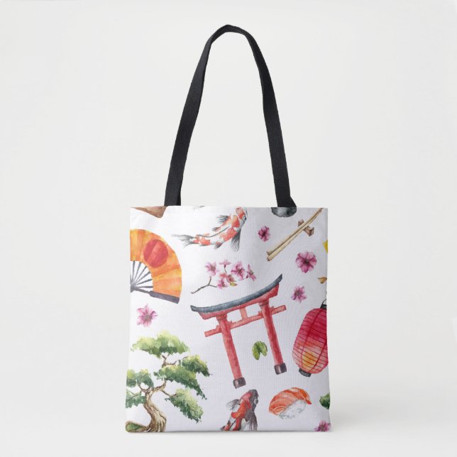 Bolsa Tote Elementos Japoneses Textura Sem Costura (Frente)
