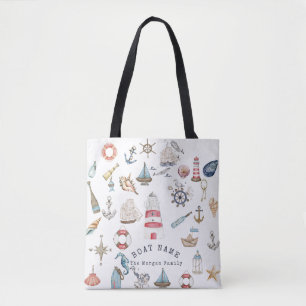 Bolsa Tote Elementos Náuticos Aquarela Marinheiro