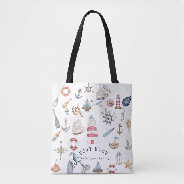 Bolsa Tote Elementos Náuticos Aquarela Marinheiro (Frente)