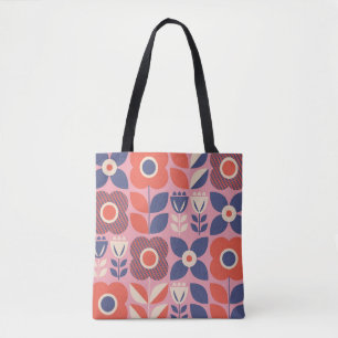 Bolsa Tote Elementos Vermelhos Escandinavos Florais Sem Olhos