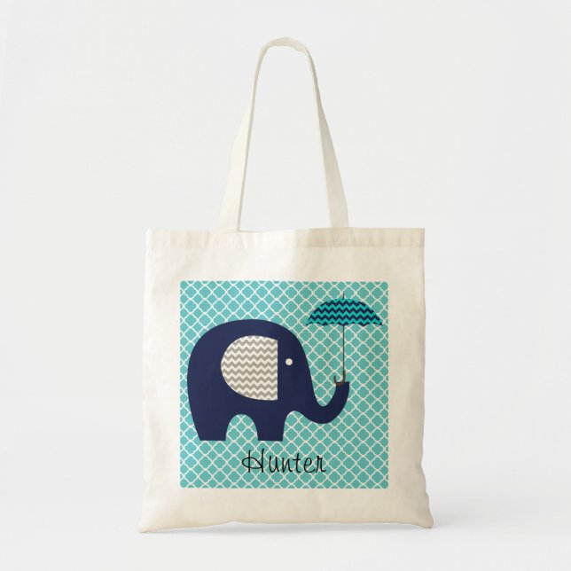 Bolsa Tote Elephant Aqua Pattern Chevron Umbrella Custom Bag (Frente)