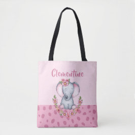 Bolsa Tote Elephant charmoso Impressão Floral de PInk
