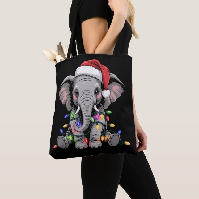 Bolsa Tote Elephant Christmas Lights Xmas Holiday Animal (Close Up)