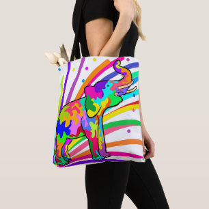 Bolsa Tote Elephant Confetti - Colorida Art Safari Party