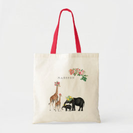 Bolsa Tote Elephant & Giraffe Floral Nome Personalizado