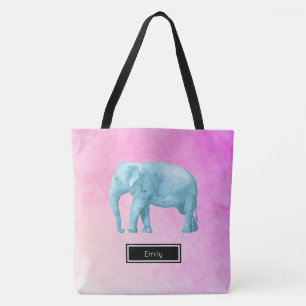 Bolsa Tote Elephant On Pink Watercolor Personalizado