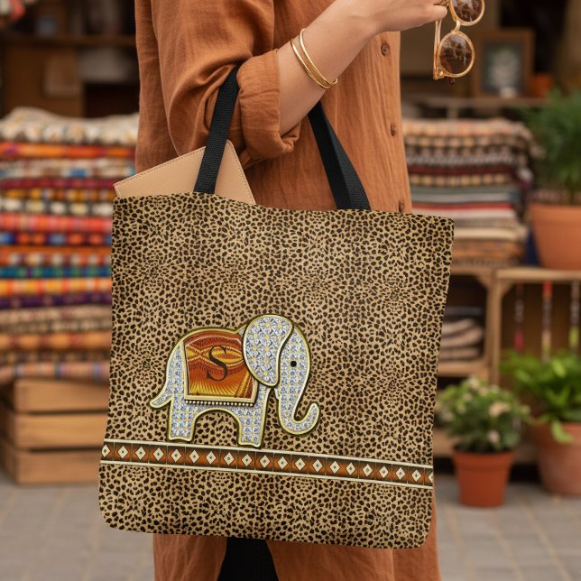Bolsa Tote Elephant Walk Monograma Cheetah ID390 (Criador carregado)