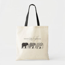 Elephants , Black and White Pattern Monogram Name