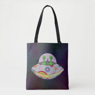 Bolsa Tote Eles vêm em Peace UFO