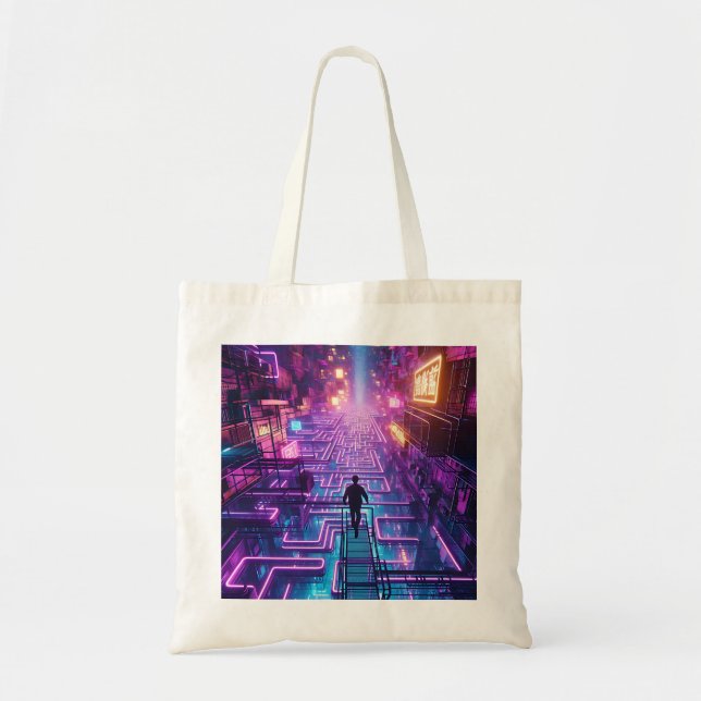 Bolsa Tote Elétrica Neon Cyberpunk Maze Urban Explorer (Frente)