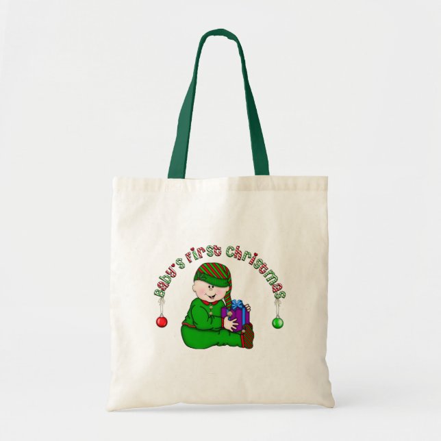 Bolsa Tote Elf Baby White Primeiro Natal Camisetas e presente (Frente)