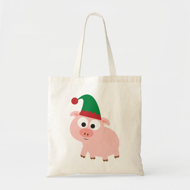 Bolsa Tote Elf de Natal de Suíno Bonito (Frente)