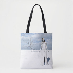 Bolsa Tote Elfa feminina caminhando na neve