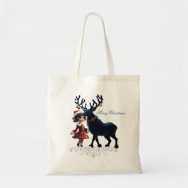 Bolsa Tote Elfo de Natal bonito e renas escuras.