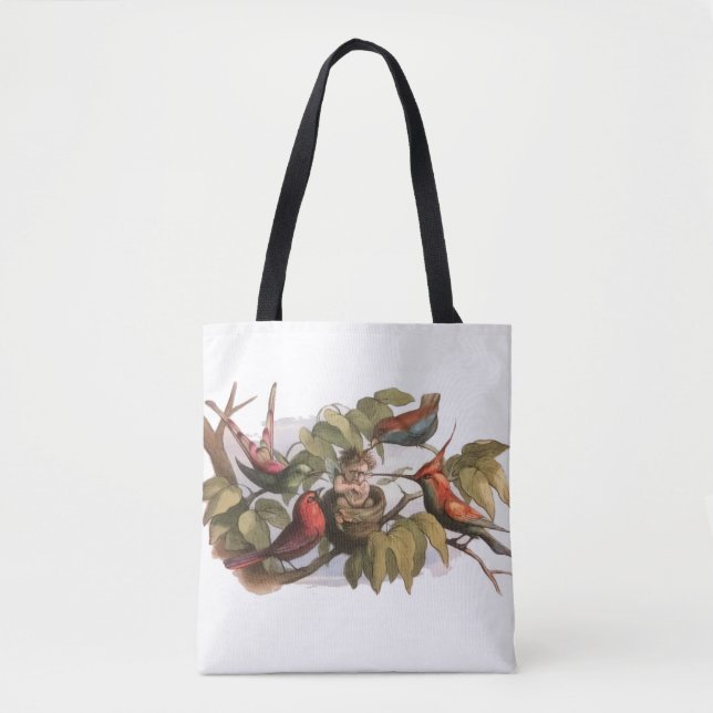 Bolsa Tote Elfo Woodland no Ninho: Pássaro Antiquado Pulando  (Frente)