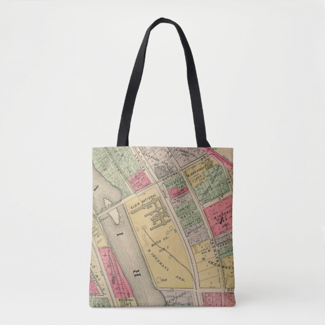 Bolsa Tote Elgin Illinois 1871 - Map Elgin Watch Fatory (Frente)