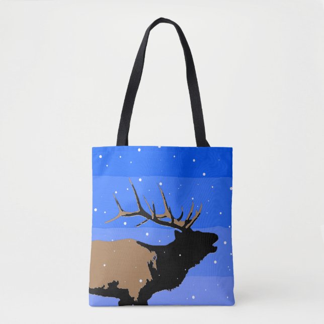 Bolsa Tote Elk Bugling no inverno - Arte original sobre a vid (Frente)