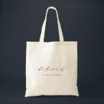 Bolsa Tote Ellesmere Minimalist Wedding Bridesmaid<br><div class="desc">Welcome your Bridesmaid with a personalized gift. This bridesmaid wedding welcome tote bag features a minimalist design with a script calligraphy heading. Customize each bag with your bridesmaid's name. The script heading is an image that cannot be edited. For more advanced customization of this design, simply select the "Customize It"...</div>
