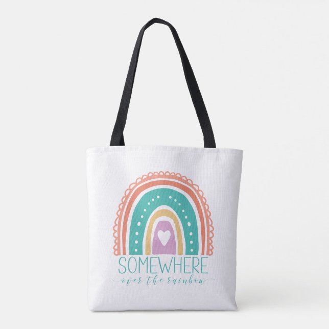 Bolsa Tote Em Algum Lugar Sobre o Arco-íris Moderno Chic Colo (Verso)