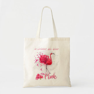 Bolsa Tote Em outubro, Vestimos o Cancer rosa Flamingo Awa
