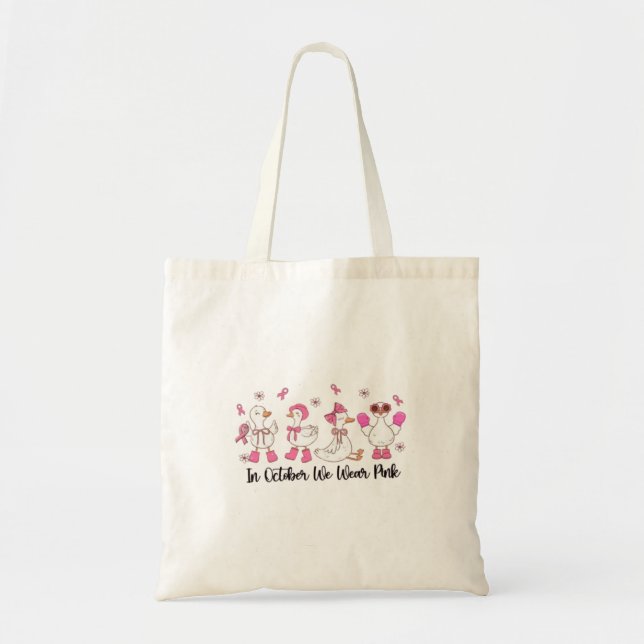 Bolsa Tote Em outubro, Vestimos o Design rosa-🎀-🦆-💗 (Frente)