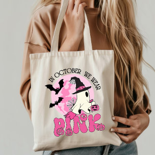 Bolsa Tote Em outubro Vestimos o dia das bruxas cor-de-rosa
