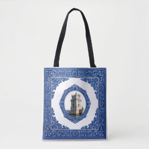Bolsa Tote em Tecido com Motivo Azulejo e Inicial