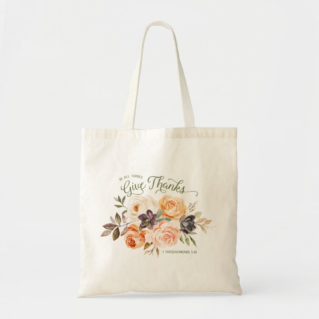 Bolsa Tote Em Todas As Coisas, Oferece Obrigados De Rosas Flo (Frente)
