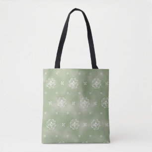 Bolsa tote em verde-sálvia com estampa floral étni