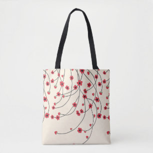 Bolsa Tote Emaranhado em Flor Vermelho Carmesim Baunilha Quen