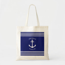 Bolsa Tote Emblema da âncora personalizada náutico (azul)