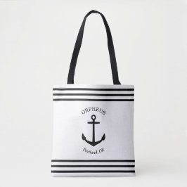 Bolsa Tote Emblema de Âncora Personalizado Náutico (branco e 