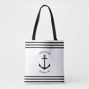 Bolsa Tote Emblema de Âncora Personalizado Náutico (branco e
