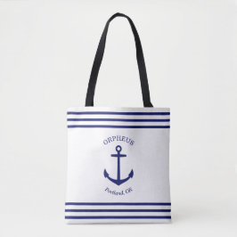Bolsa Tote Emblema de Âncora Personalizado Náutico (branco e 