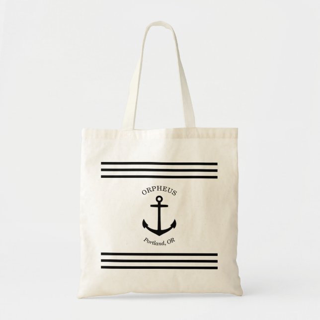 Bolsa Tote Emblema de Âncora Personalizado Náutico (branco e  (Frente)