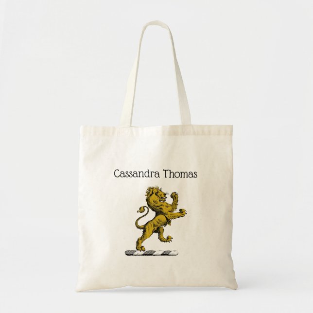 Bolsa Tote Emblema de crista com Leão heráldico em pé C (Frente)