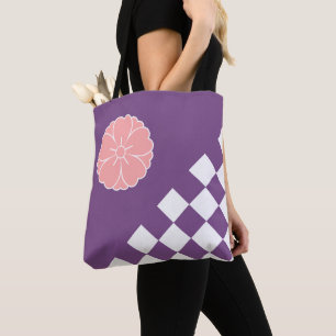 Bolsa Tote Emblema de Sakura Japonês e Padrão Xadrez