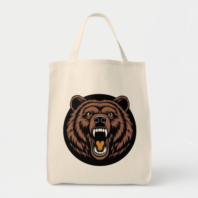 Bolsa Tote Emblema do Urso Rugindo Poderoso (Frente)