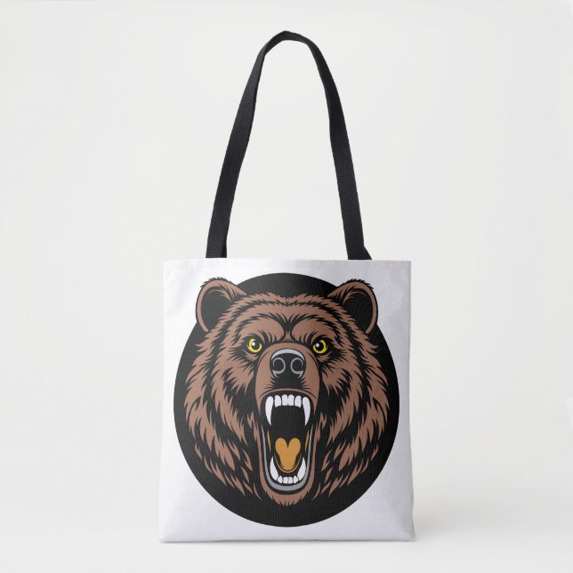 Bolsa Tote Emblema do Urso Rugindo Poderoso (Frente)