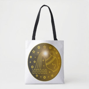 Bolsa Tote Emblema do Zodíaco Aquário   Símbolo Celestial Min