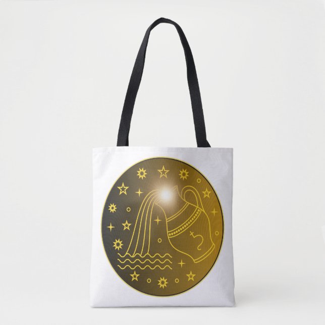 Bolsa Tote Emblema do Zodíaco Aquário | Símbolo Celestial Min (Frente)