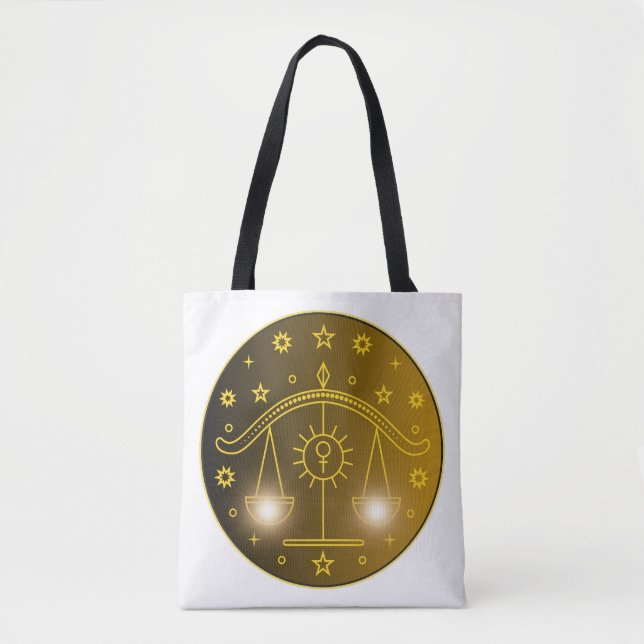 Bolsa Tote Emblema do Zodíaco de Libra | Símbolo Celestial Mi (Frente)