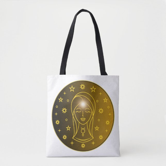 Bolsa Tote Emblema do Zodíaco de Virgem | Símbolo Celestial M (Frente)