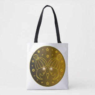 Bolsa Tote Emblema do Zodíaco Gêmeos Símbolo Celestial Mini