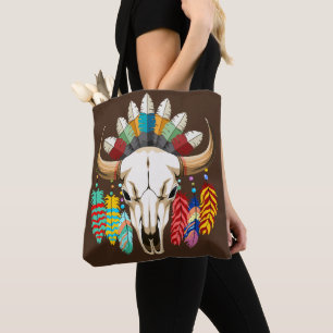 Bolsa Tote Emblema Nativo Americano de Crânio de Búfalo