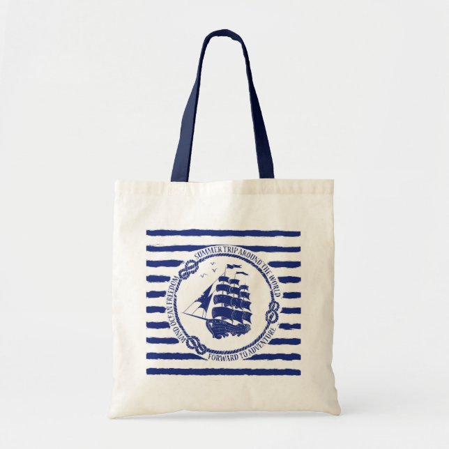 Bolsa Tote Emblema náutico com navio de navigação (Frente)