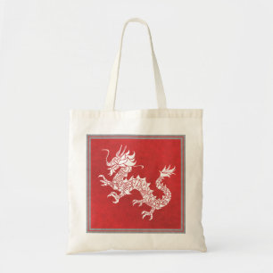 Bolsa Tote Emblema Tribal do Dragão Chinês Vintage Vermelho