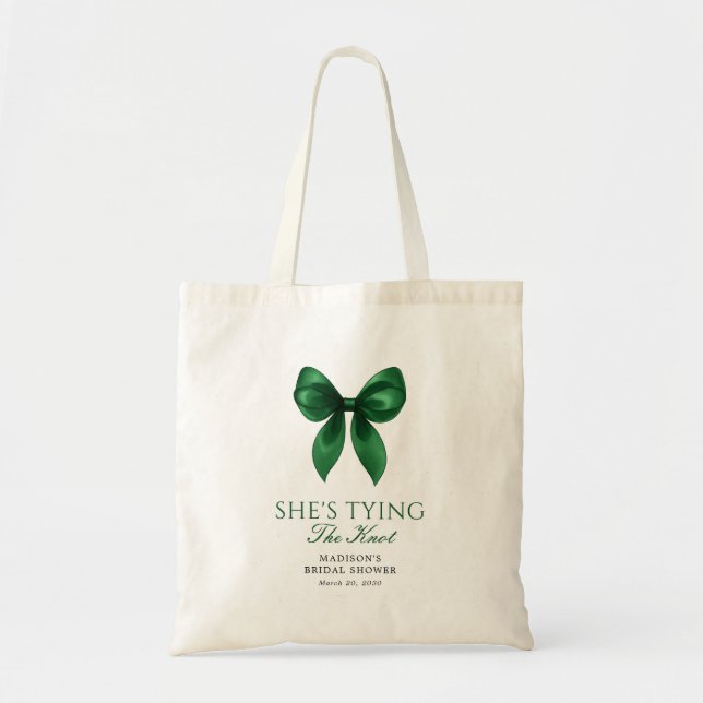 Bolsa Tote Emerald Bow She's Tying the Knot Bridal Shower (Frente)