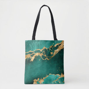 Bolsa Tote Emerald Green e abstrato Dourada