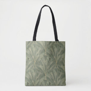 Bolsa Tote Emerald Green e Dourado padrão de arte deco